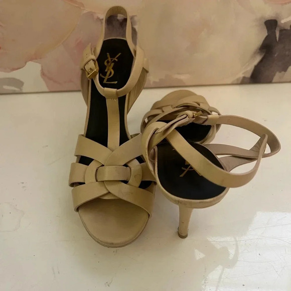YSL Saint Laurent “Tribute Leather Platform Sandals” - Picture 7 of 10